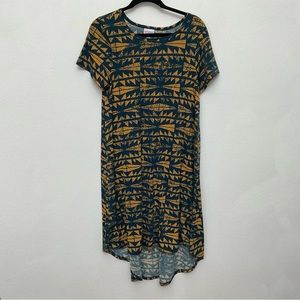 LulaRoe Navy, Gold Triangle Print T-Shirt Dress Size Small Lightweight Stretchy
